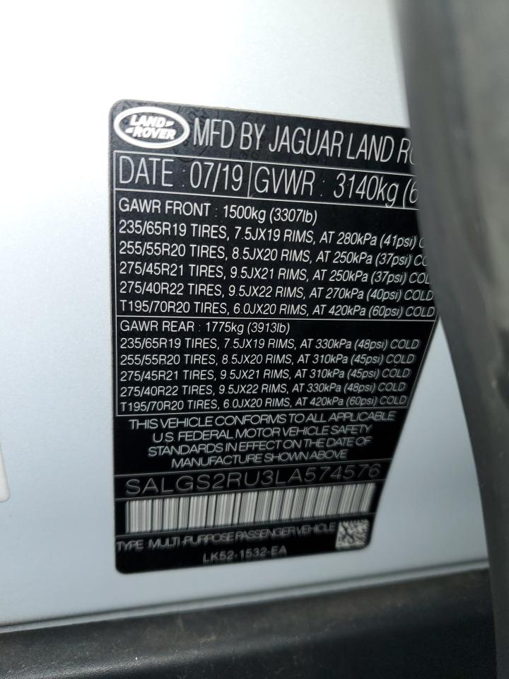 2020 Land Rover Range Rover Hse VIN: SALGS2RU3LA574576 Lot: 92253205