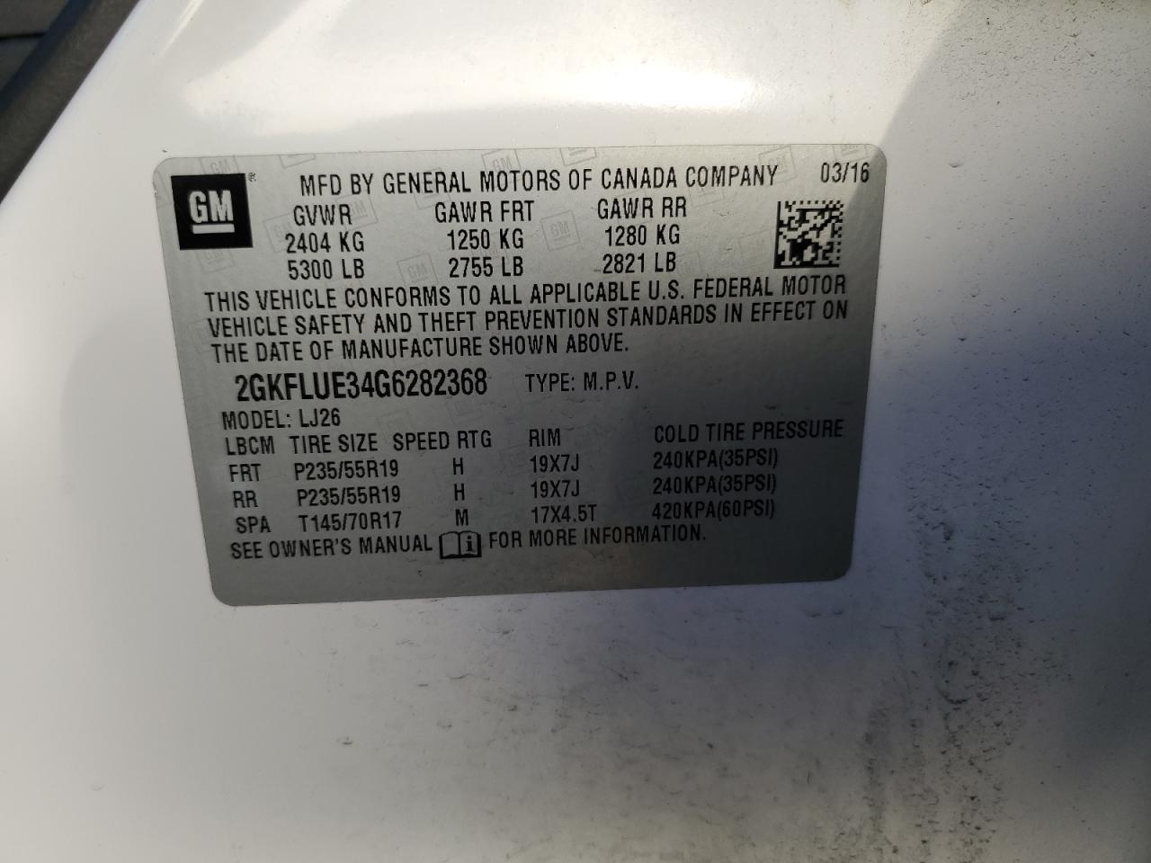 2016 GMC Terrain Slt VIN: 2GKFLUE34G6282368 Lot: 93051515