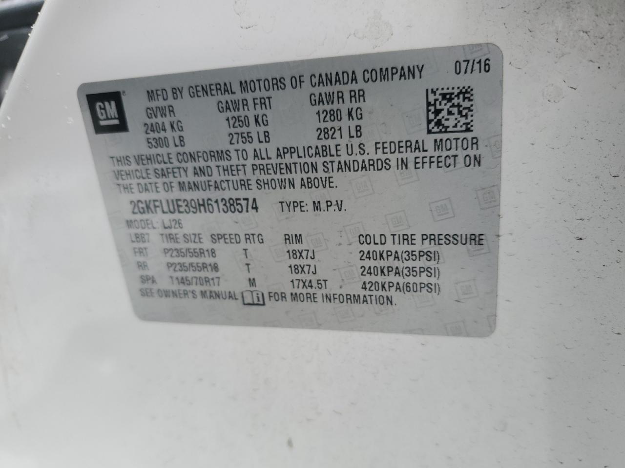 2017 GMC Terrain Slt VIN: 2GKFLUE39H6138574 Lot: 91691555