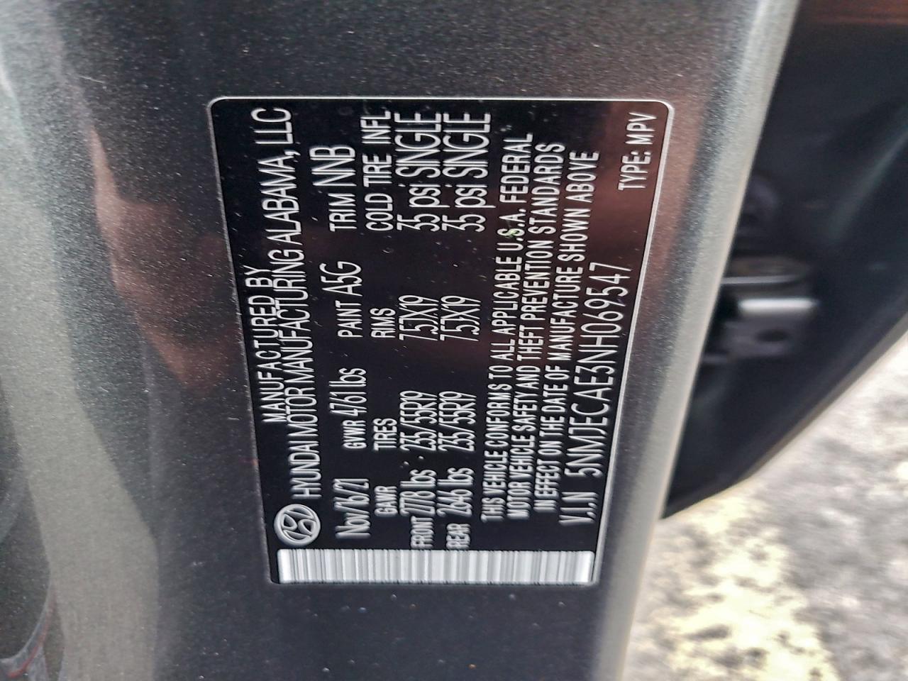 2022 Hyundai Tucson Limited VIN: 5NMJECAE3NH069547 Lot: 93511245