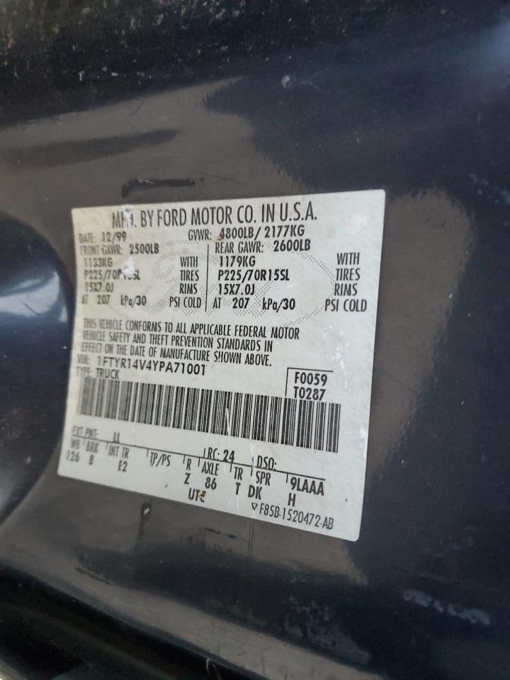 2000 Ford Ranger Super Cab VIN: 1FTYR14V4YPA71001 Lot: 92236845