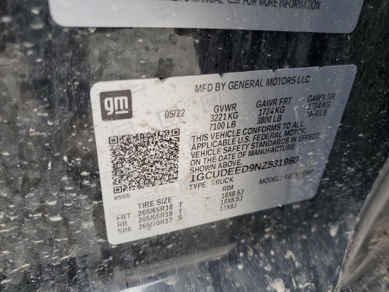 2022 Chevrolet Silverado K1500 Rst VIN: 1GCUDEED9NZ531960 Lot: 93661135