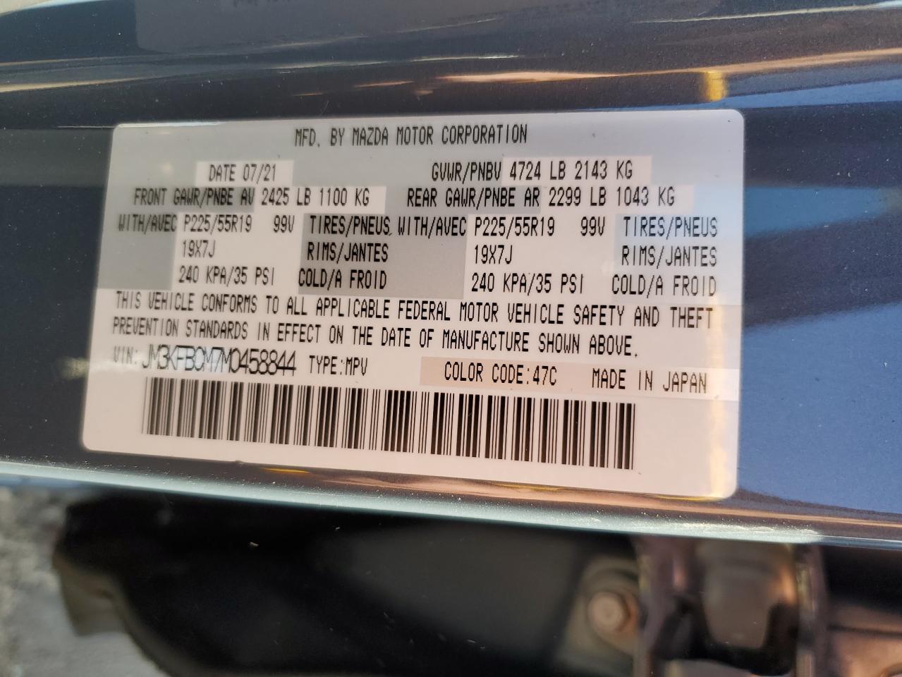 2021 Mazda Cx-5 Touring VIN: JM3KFBCM7M0458844 Lot: 91291775