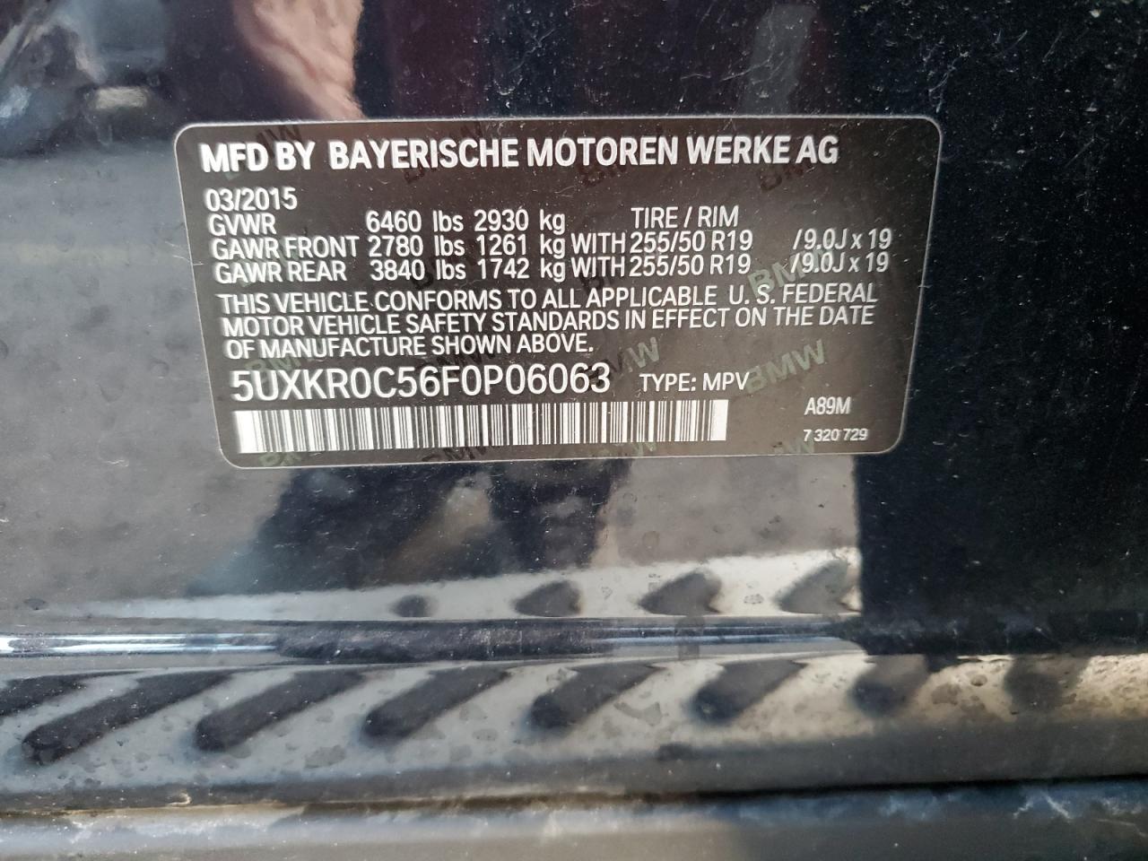 2015 BMW X5 xDrive35I VIN: 5UXKR0C56F0P06063 Lot: 92413665