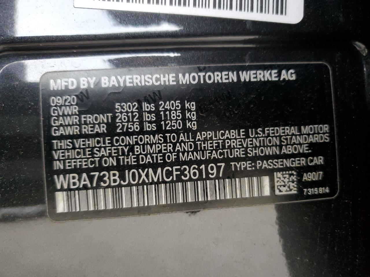 2021 BMW 540 Xi VIN: WBA73BJ0XMCF36197 Lot: 91691605
