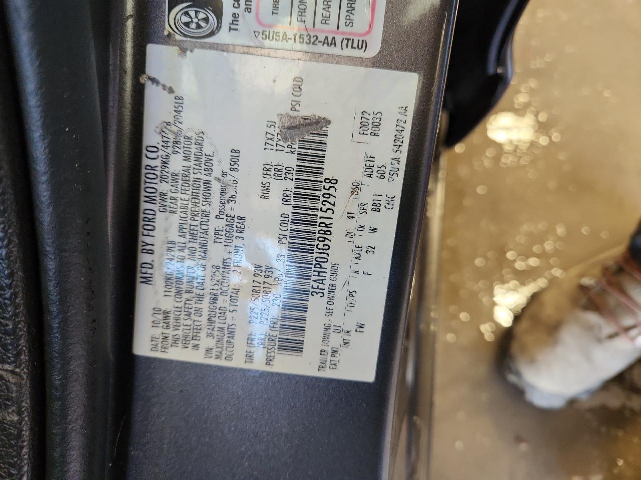 2011 Ford Fusion Sel VIN: 3FAHP0JG9BR152958 Lot: 92664235