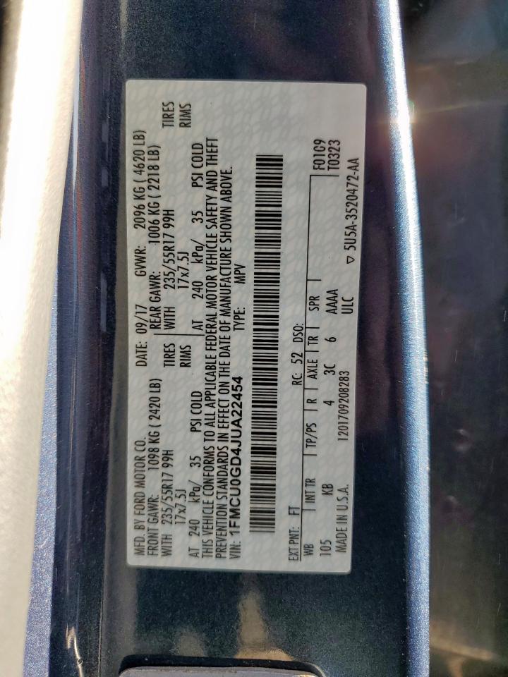 2018 Ford Escape Se VIN: 1FMCU0GD4JUA22454 Lot: 92183015