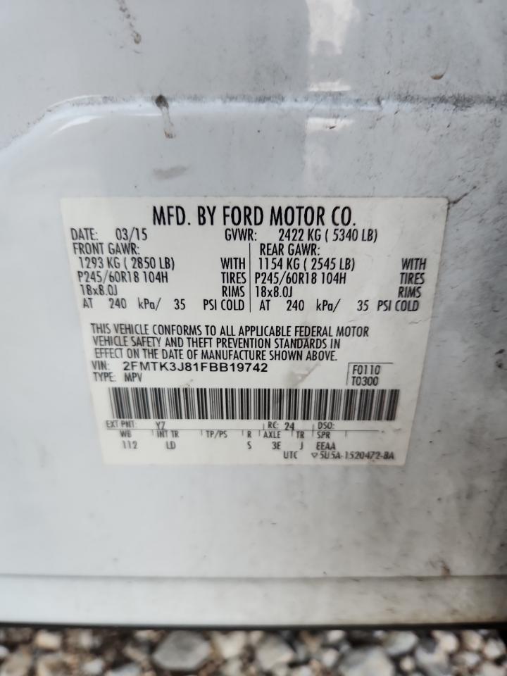 2015 Ford Edge Sel VIN: 2FMTK3J81FBB19742 Lot: 92197795