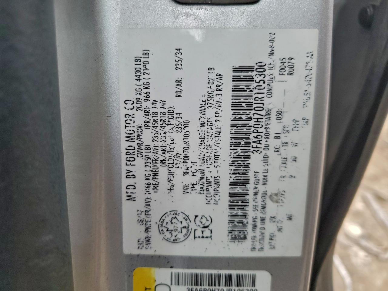 2018 Ford Fusion Se VIN: 3FA6P0H70JR105300 Lot: 93354625