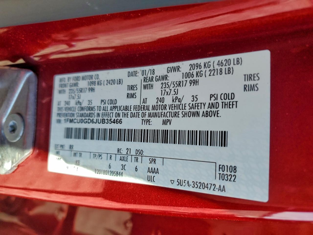 2018 Ford Escape Se VIN: 1FMCU0GD6JUB35466 Lot: 93675985