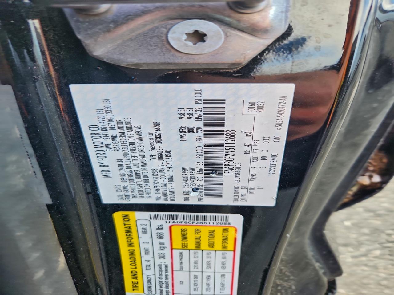 2022 Ford Mustang Gt VIN: 1FA6P8CF2N5112688 Lot: 93622095