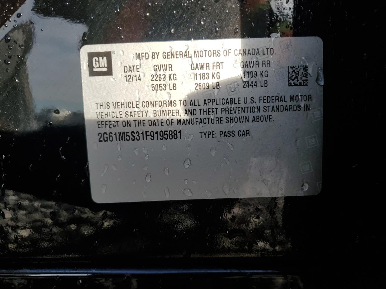 2015 Cadillac Xts Luxury Collection VIN: 2G61M5S31F9195881 Lot: 92606505