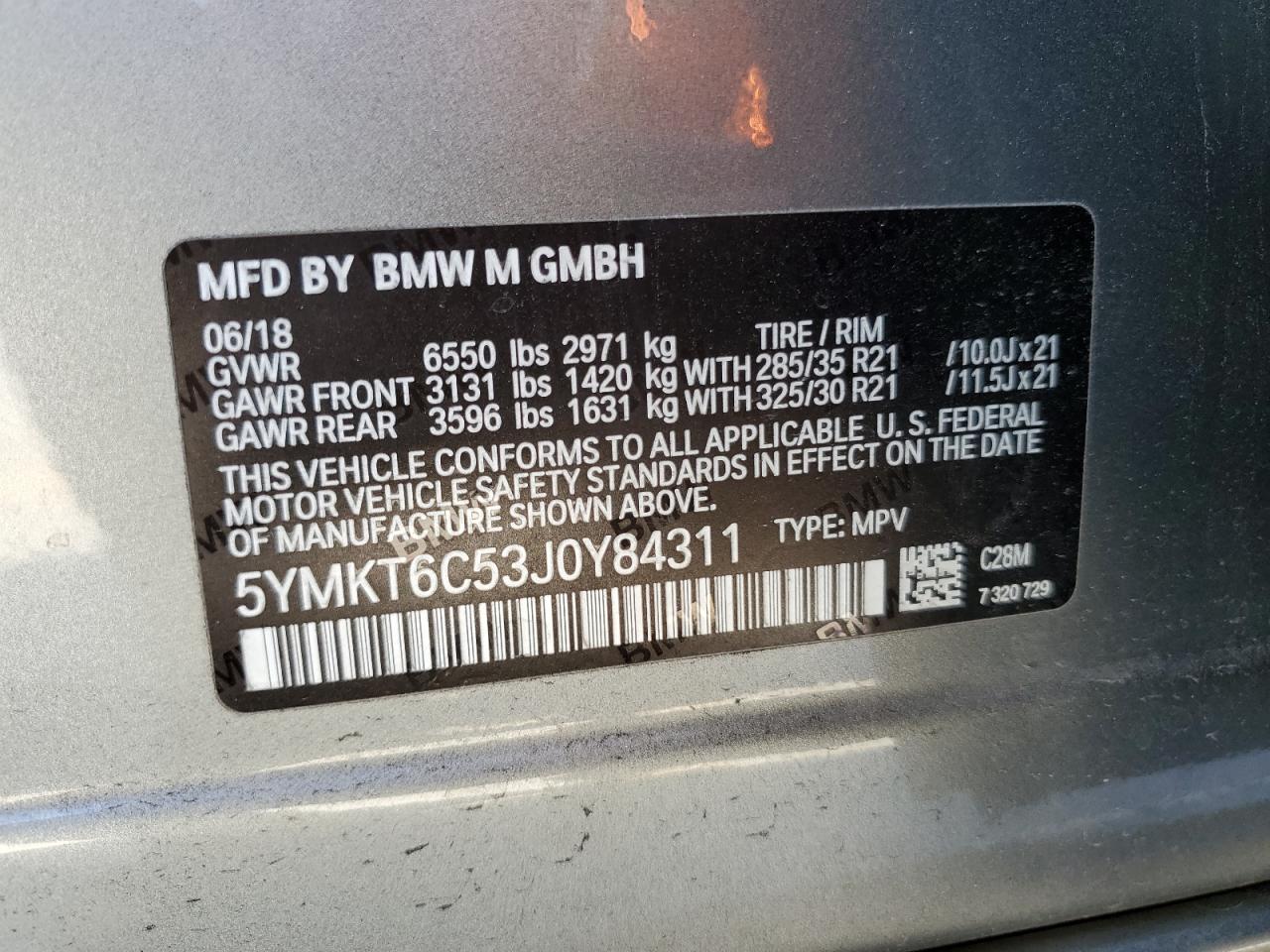 2018 BMW X5 M VIN: 5YMKT6C53J0Y84311 Lot: 93123885