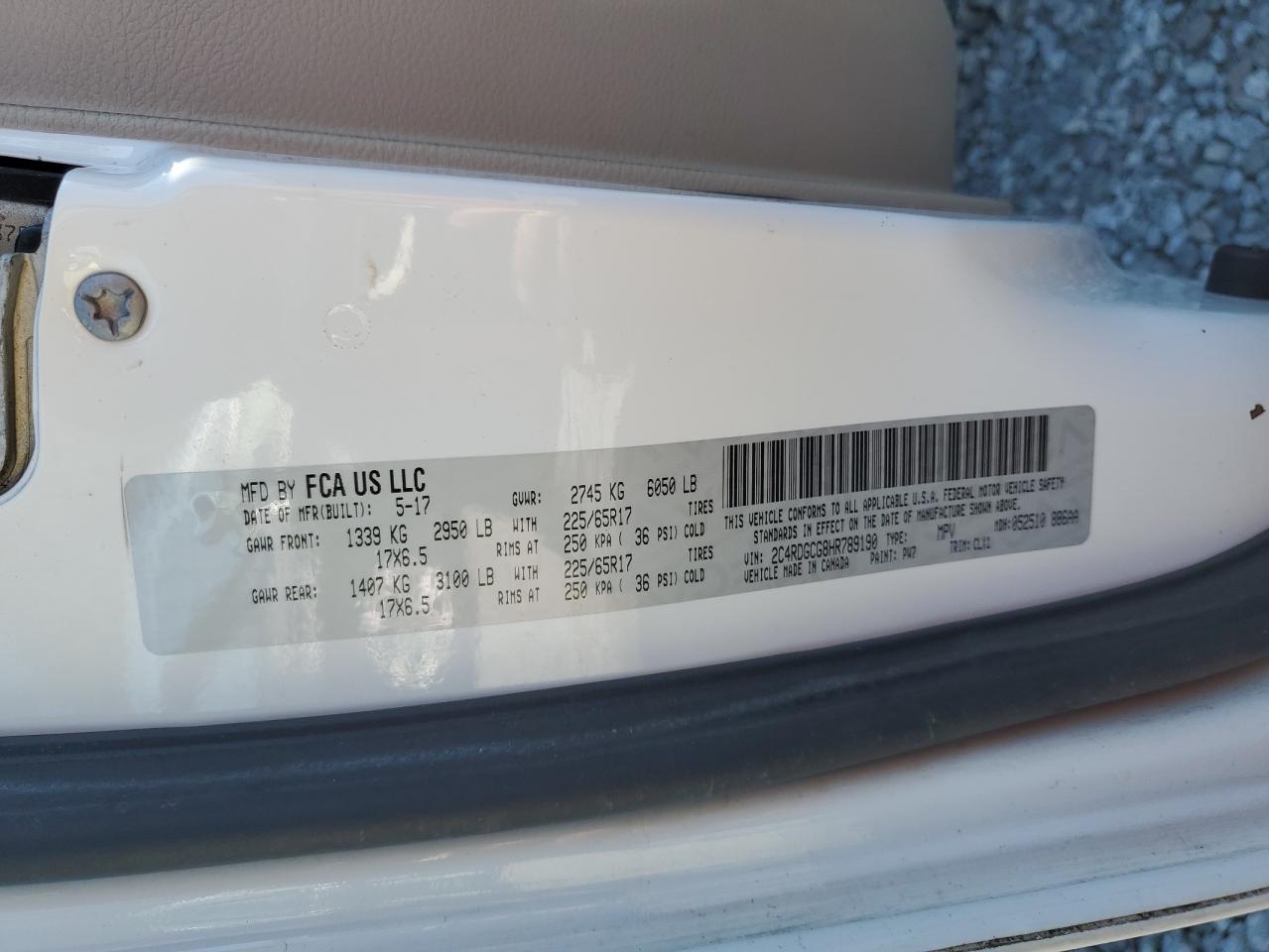 2017 Dodge Grand Caravan Sxt VIN: 2C4RDGCG8HR789190 Lot: 90744925