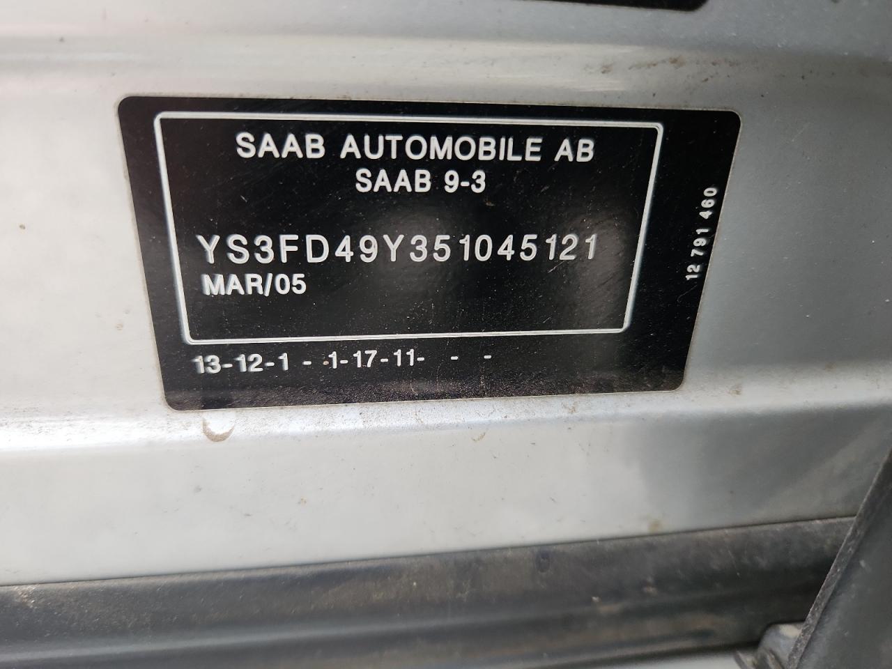 2005 Saab 9-3 Arc VIN: YS3FD49Y351045121 Lot: 93423985