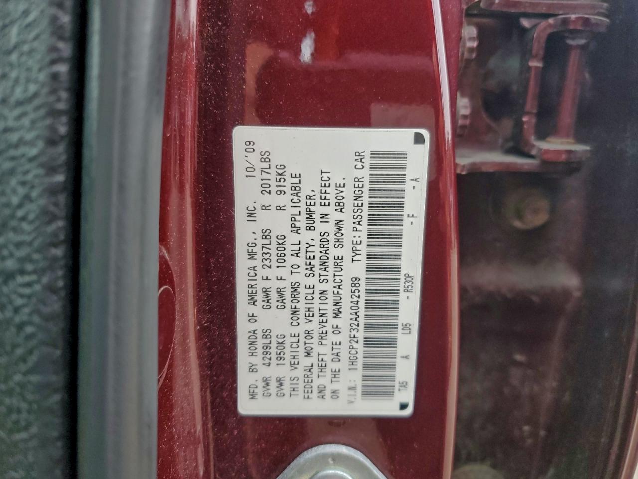 2010 Honda Accord Lx VIN: 1HGCP2F32AA042589 Lot: 94163735