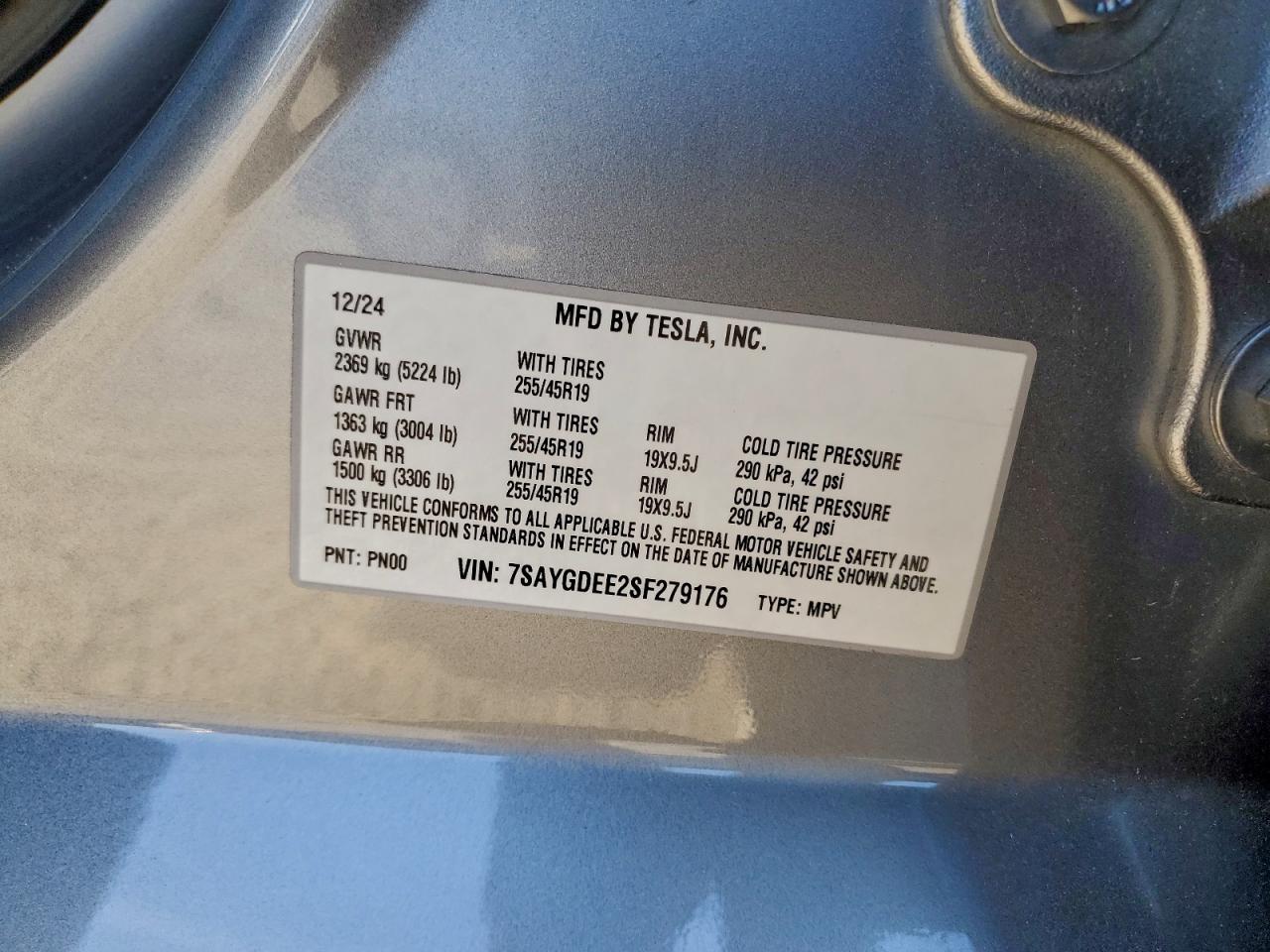 2025 Tesla Model Y VIN: 7SAYGDEE2SF279176 Lot: 93500315