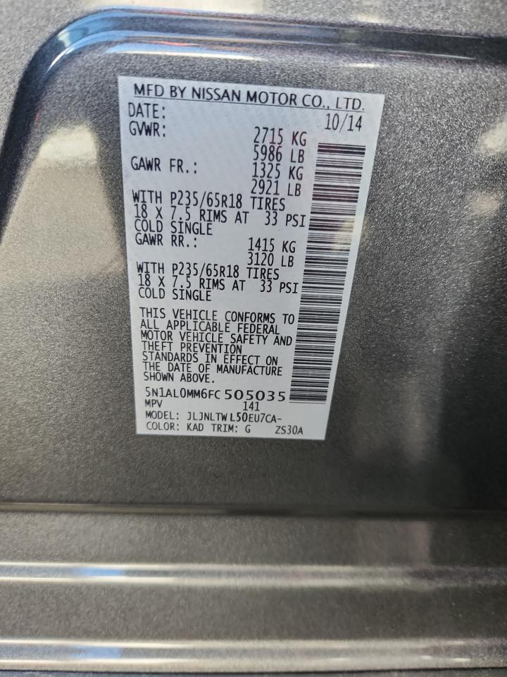 2015 Infiniti Qx60 VIN: 5N1AL0MM6FC505035 Lot: 92731925