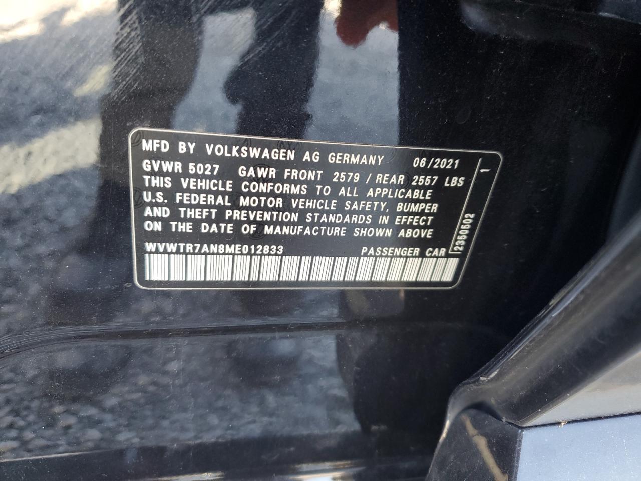 2021 Volkswagen Arteon Sel Premium R-Line VIN: WVWTR7AN8ME012833 Lot: 91974165