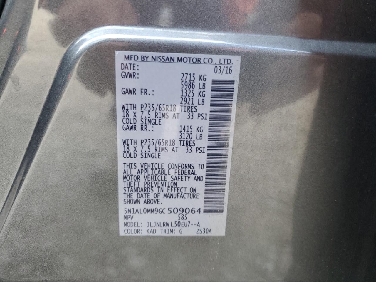 2016 Infiniti Qx60 VIN: 5N1AL0MM9GC509064 Lot: 91453515