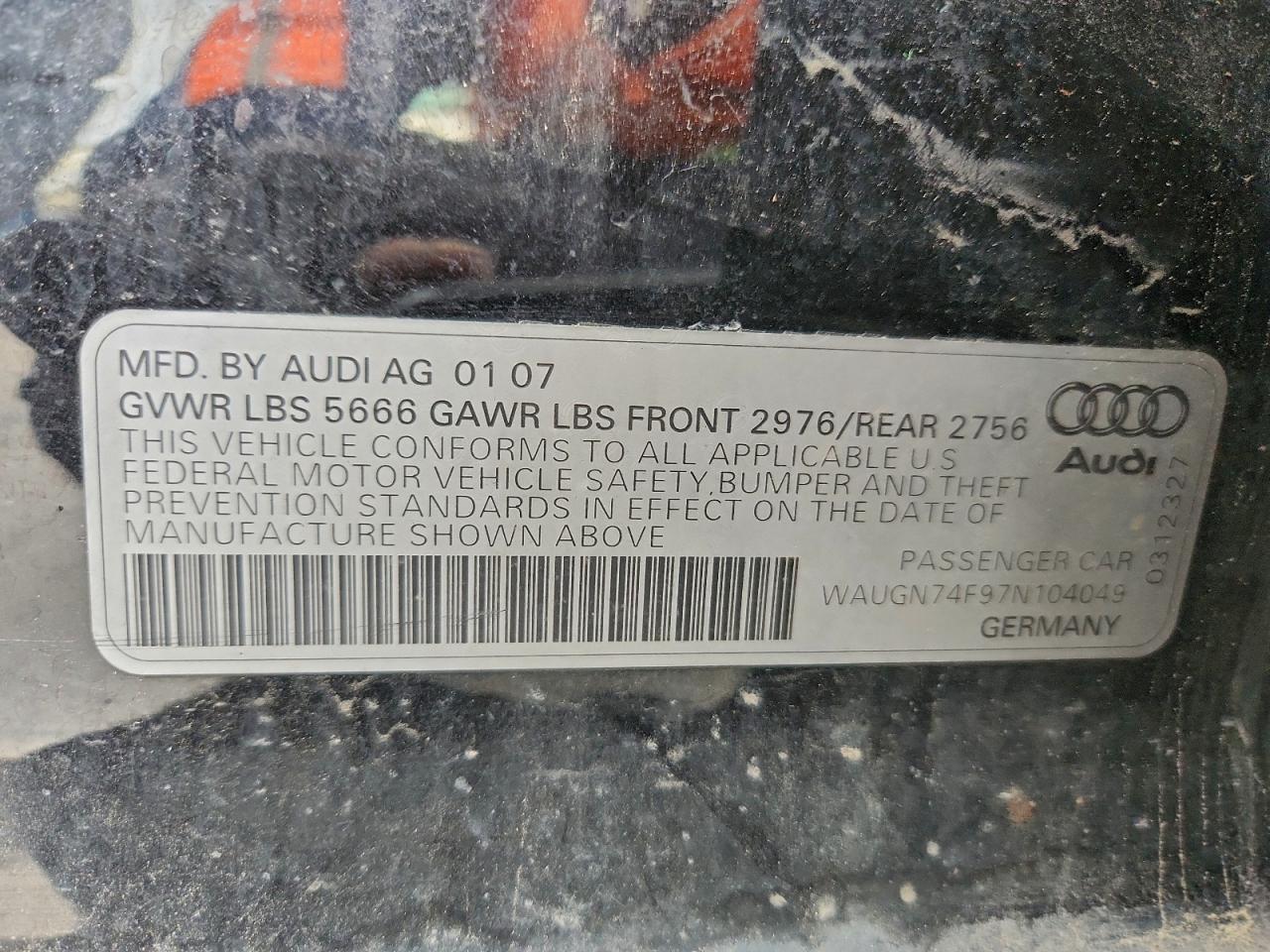 2007 Audi S6 Quattro VIN: WAUGN74F97N104049 Lot: 94768745