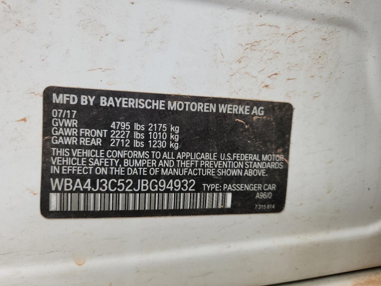 2018 BMW 430Xi Gran Coupe VIN: WBA4J3C52JBG94932 Lot: 93241875