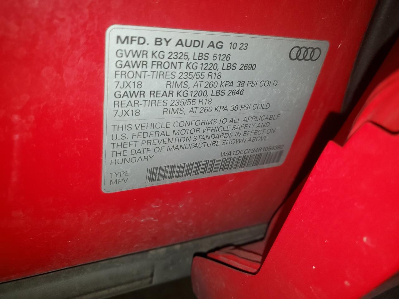 2024 Audi Q3 Premium S Line 45 VIN: WA1DECF34R1054392 Lot: 93127695