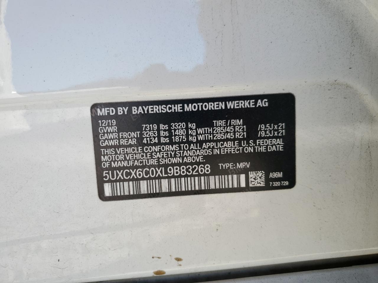 2020 BMW X7 M50I VIN: 5UXCX6C0XL9B83268 Lot: 92830175