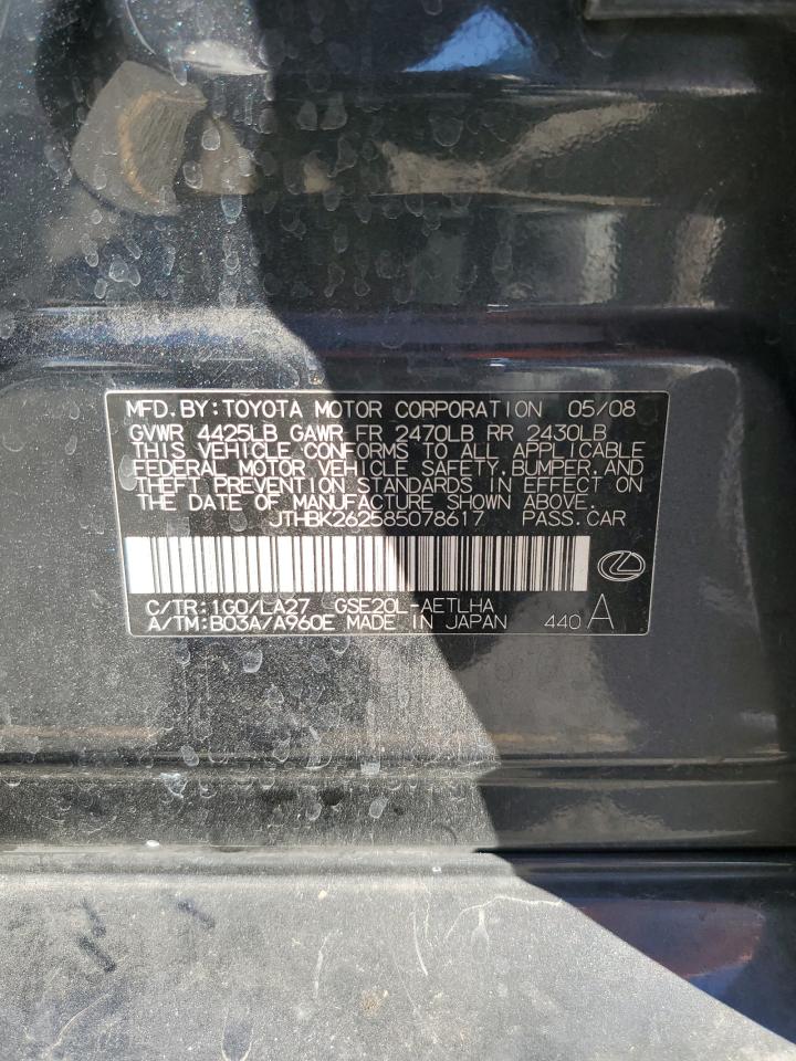 2008 Lexus Is 250 VIN: JTHBK262585078617 Lot: 91863825