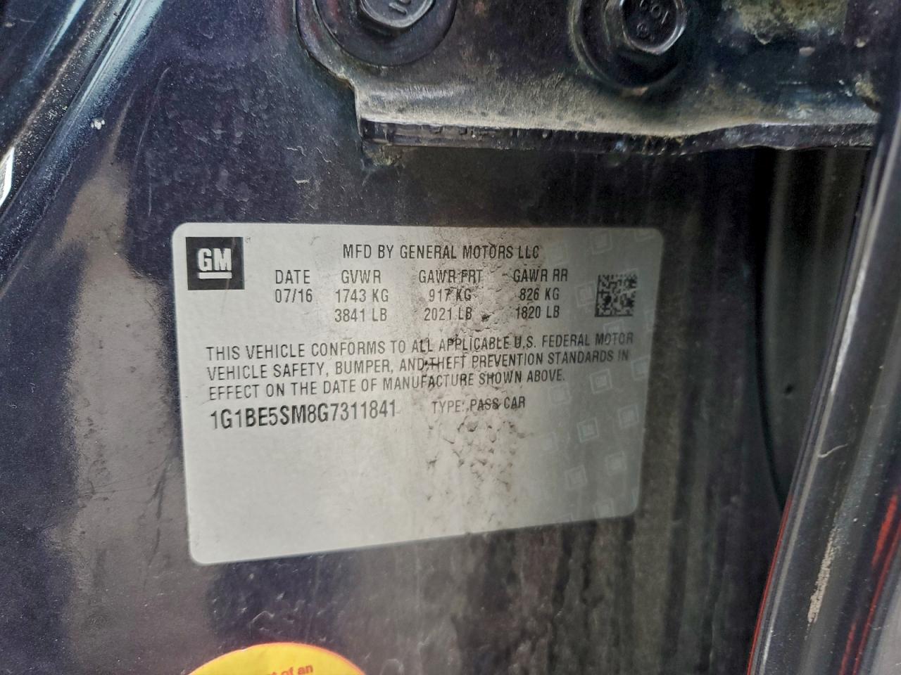 2016 Chevrolet Cruze Lt VIN: 1G1BE5SM8G7311841 Lot: 94660705