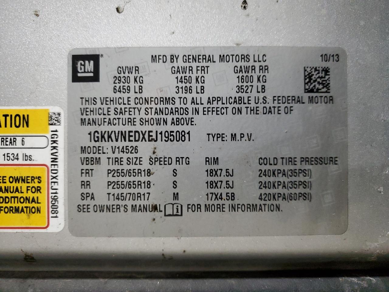 2014 GMC Acadia Sle VIN: 1GKKVNEDXEJ195081 Lot: 93638965