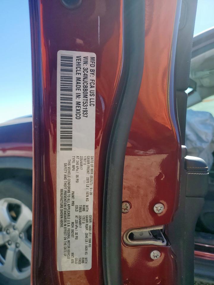 2021 Jeep Compass Latitude VIN: 3C4NJCBB0MT531937 Lot: 92057145