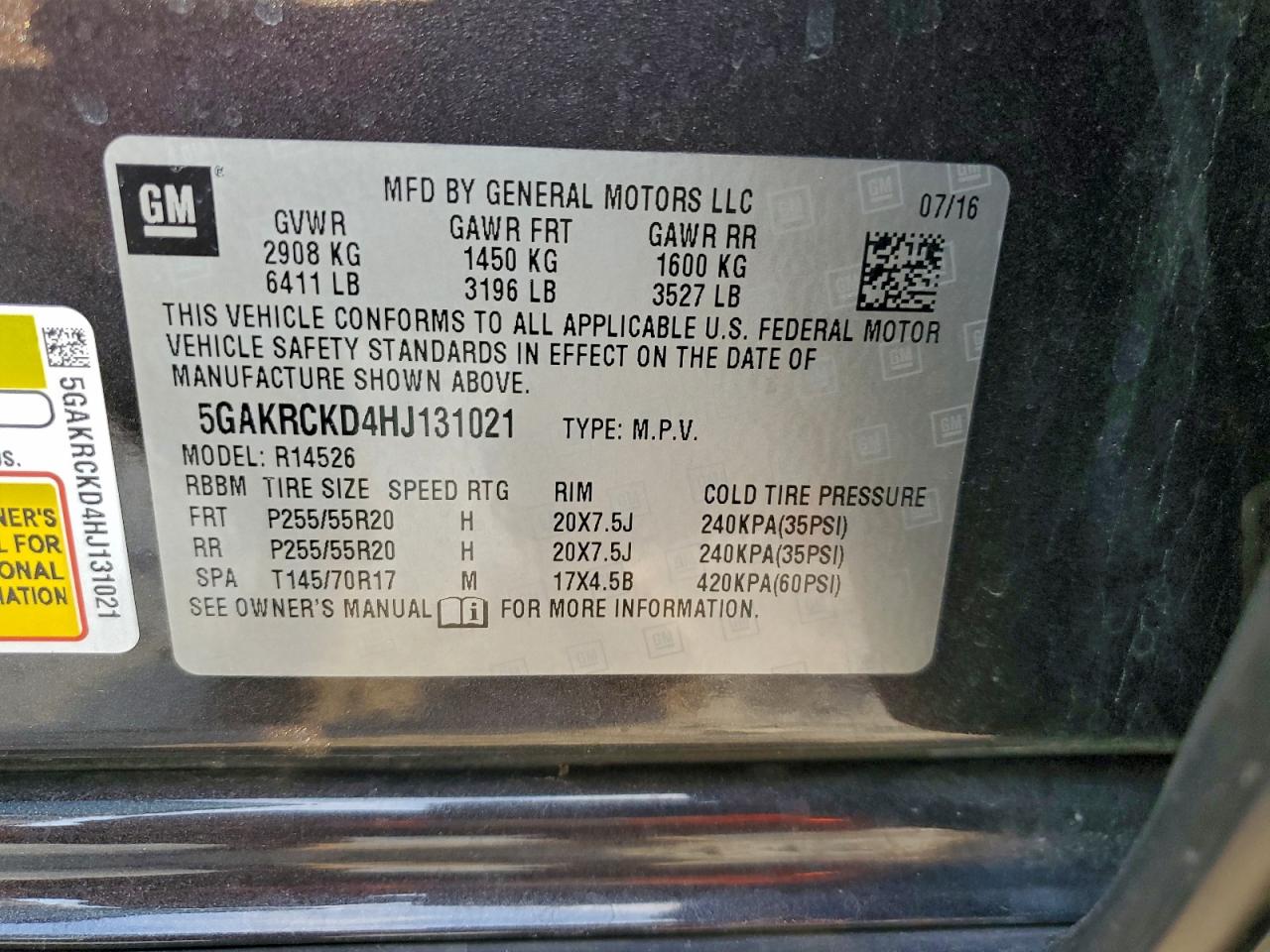 2017 Buick Enclave VIN: 5GAKRCKD4HJ131021 Lot: 94105515