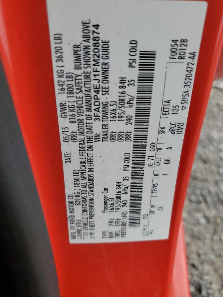 2015 Ford Fiesta Se VIN: 3FADP4EJ1FM208874 Lot: 92481085