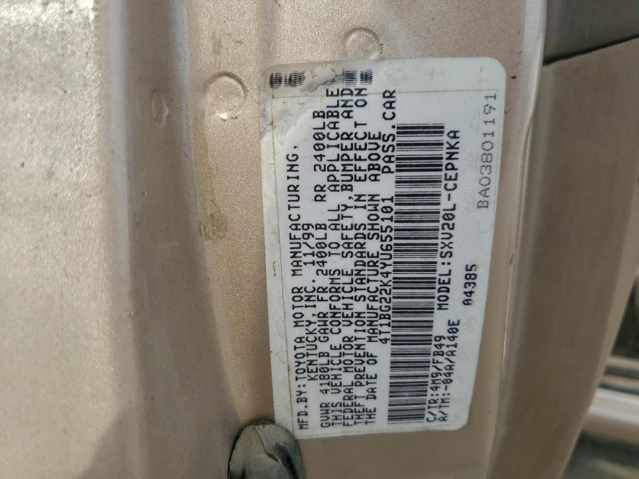 2000 Toyota Camry Ce VIN: 4T1BG22K4YU655101 Lot: 93318265