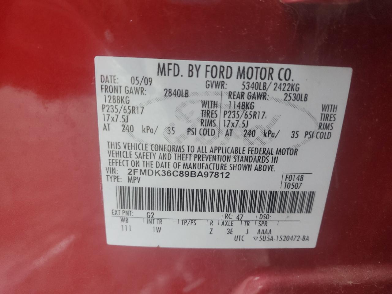 2009 Ford Edge Se VIN: 2FMDK36C89BA97812 Lot: 91484615