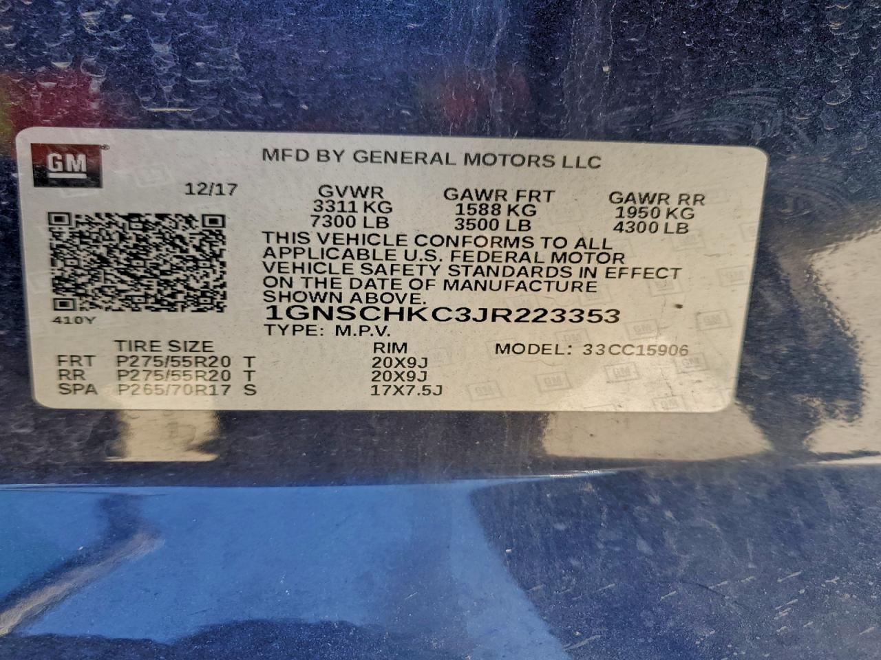 2018 Chevrolet Suburban C1500 Lt VIN: 1GNSCHKC3JR223353 Lot: 94472645