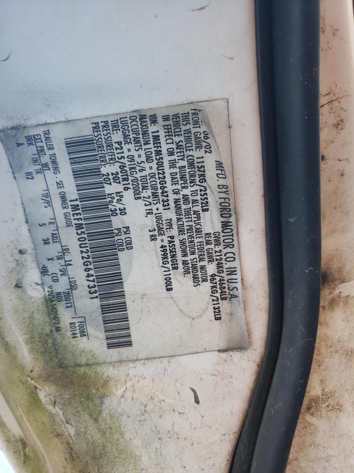 2002 Mercury Sable Gs VIN: 1MEFM50U22G647331 Lot: 91293895