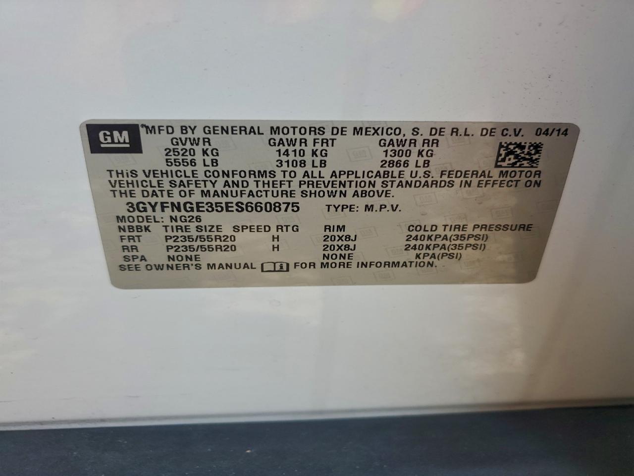 2014 Cadillac Srx Premium Collection VIN: 3GYFNGE35ES660875 Lot: 93207875