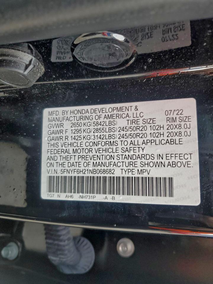 2022 Honda Pilot Se VIN: 5FNYF6H21NB068682 Lot: 94335095