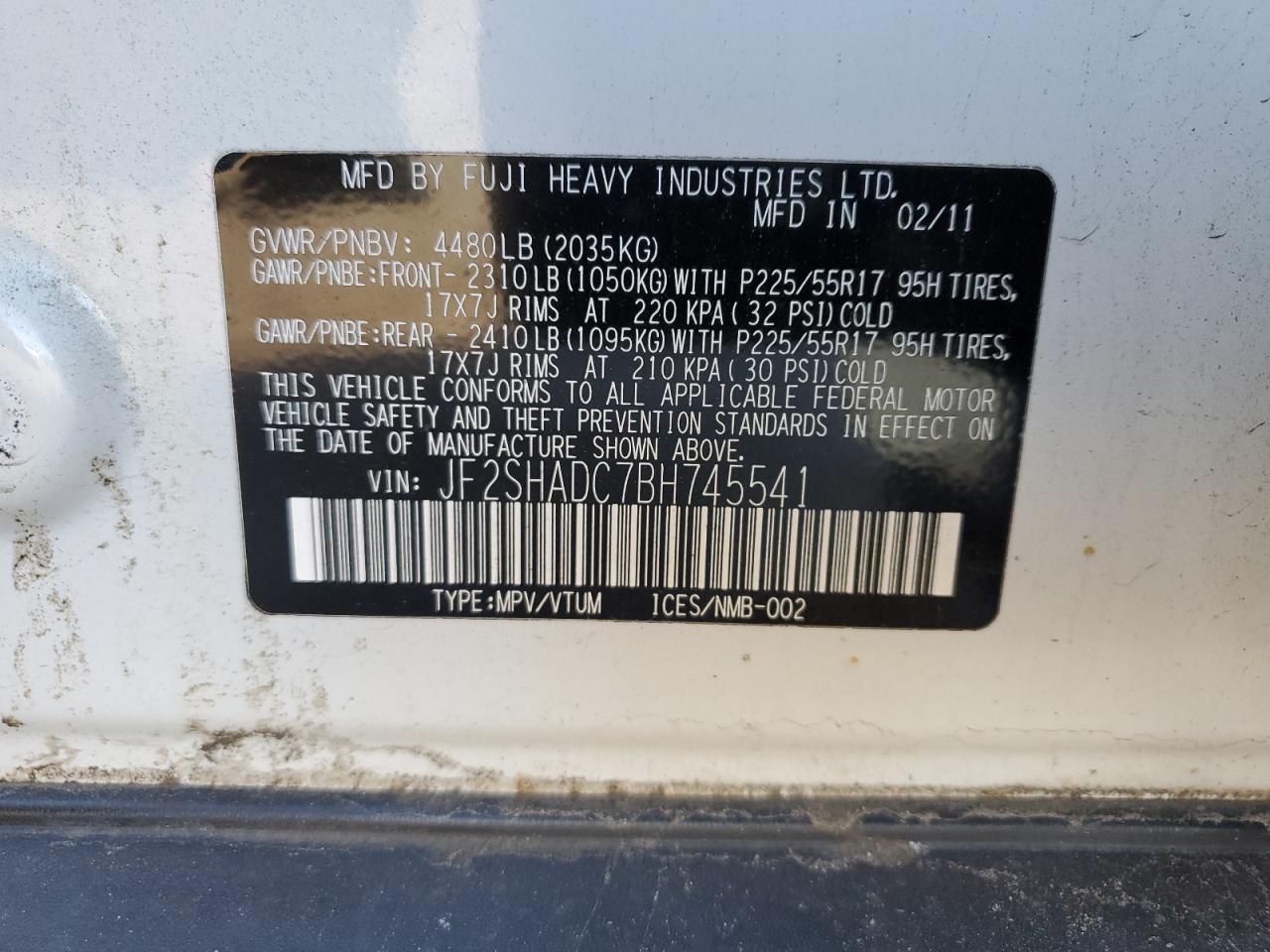 2011 Subaru Forester 2.5X Premium VIN: JF2SHADC7BH745541 Lot: 92270275