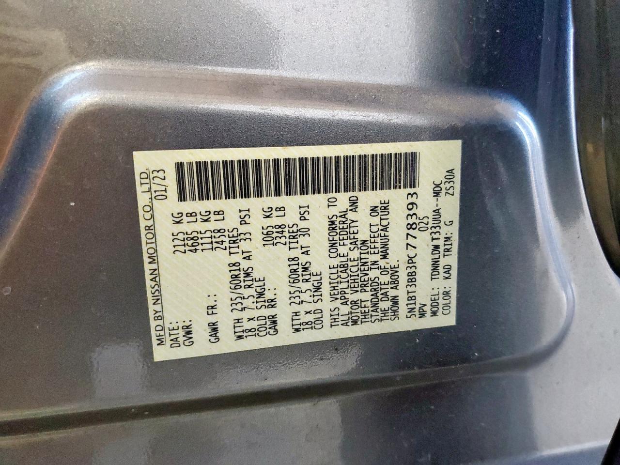 2023 Nissan Rogue Sv VIN: 5N1BT3BB3PC778393 Lot: 91081485