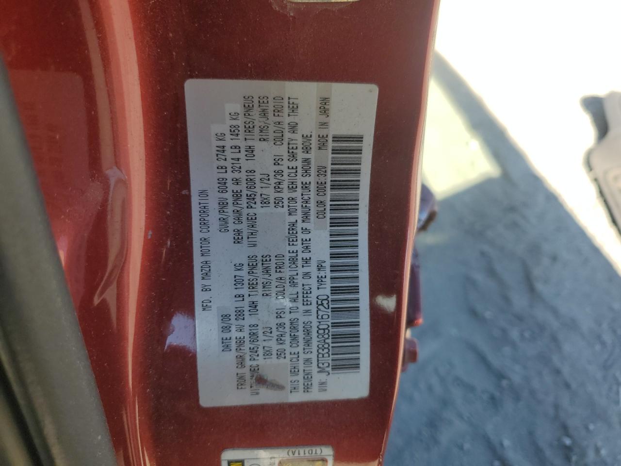 2009 Mazda Cx-9 VIN: JM3TB38A890167250 Lot: 92859155