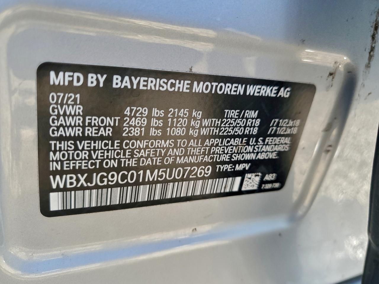 2021 BMW X1 xDrive28I VIN: WBXJG9C01M5U07269 Lot: 94059855