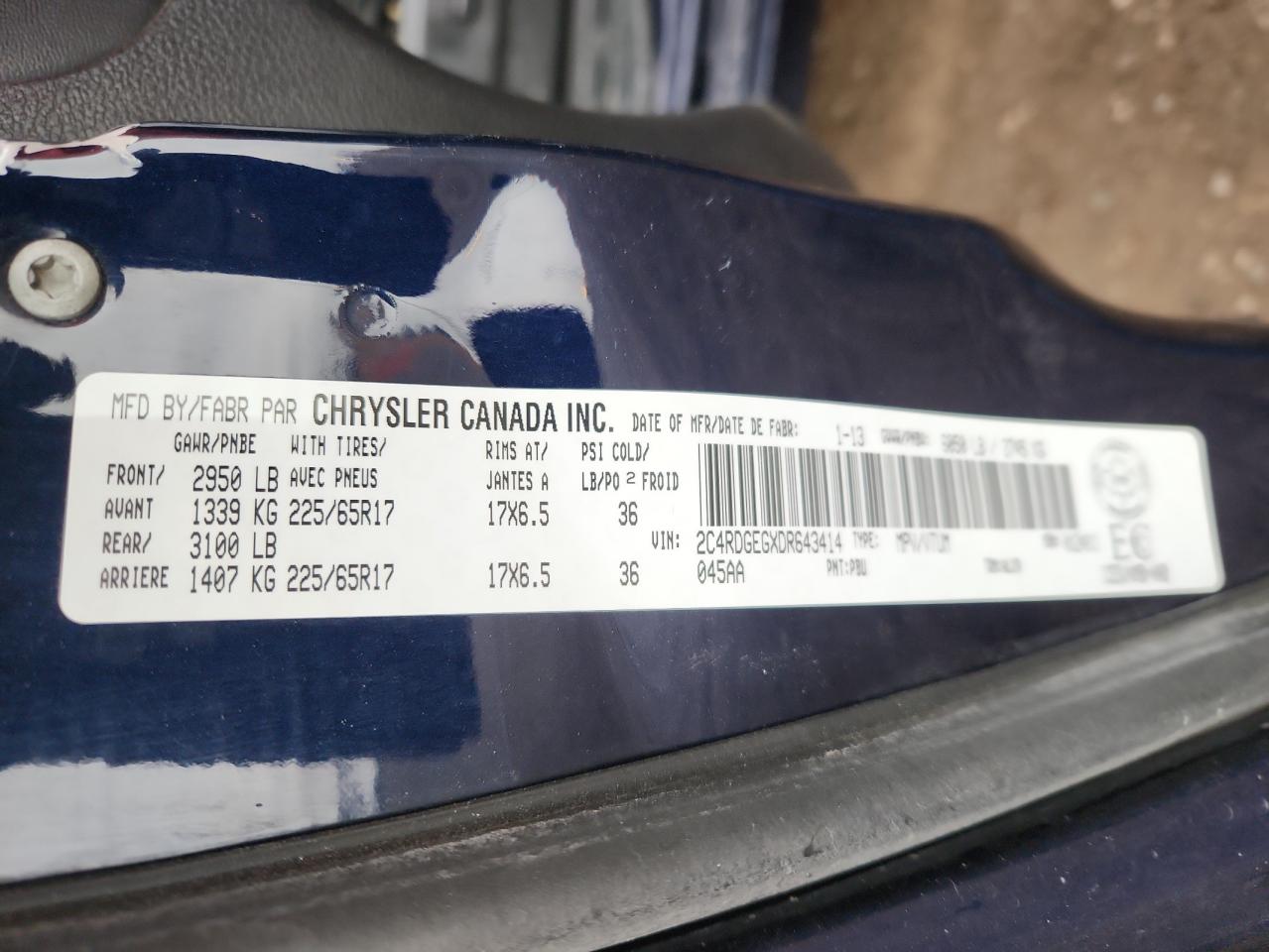 2013 Dodge Grand Caravan R/T VIN: 2C4RDGEGXDR643414 Lot: 93256145