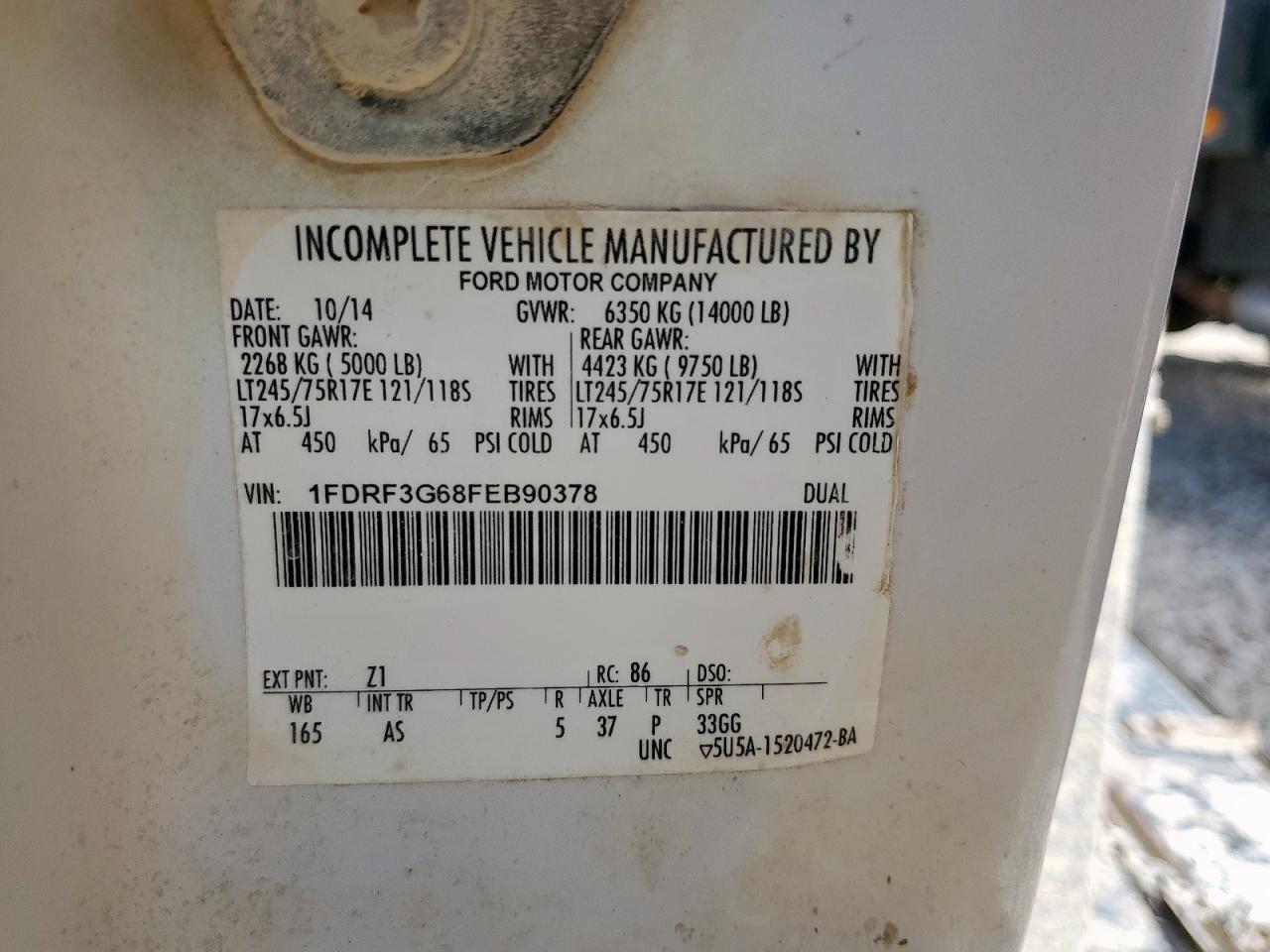 2015 Ford F350 Super Duty Flatbed Truck VIN: 1FDRF3G68FEB90378 Lot: 92788595