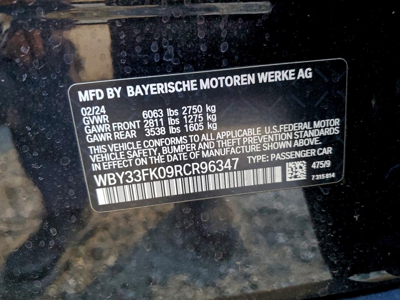 2024 BMW I5 Edrive 40 VIN: WBY33FK09RCR96347 Lot: 94378685