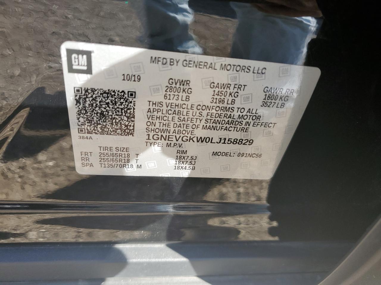 2020 Chevrolet Traverse Lt VIN: 1GNEVGKW0LJ158829 Lot: 90915565