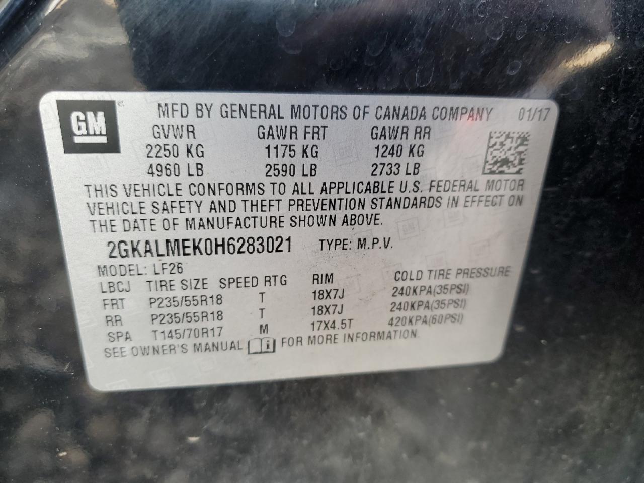 2017 GMC Terrain Sle VIN: 2GKALMEK0H6283021 Lot: 92410345