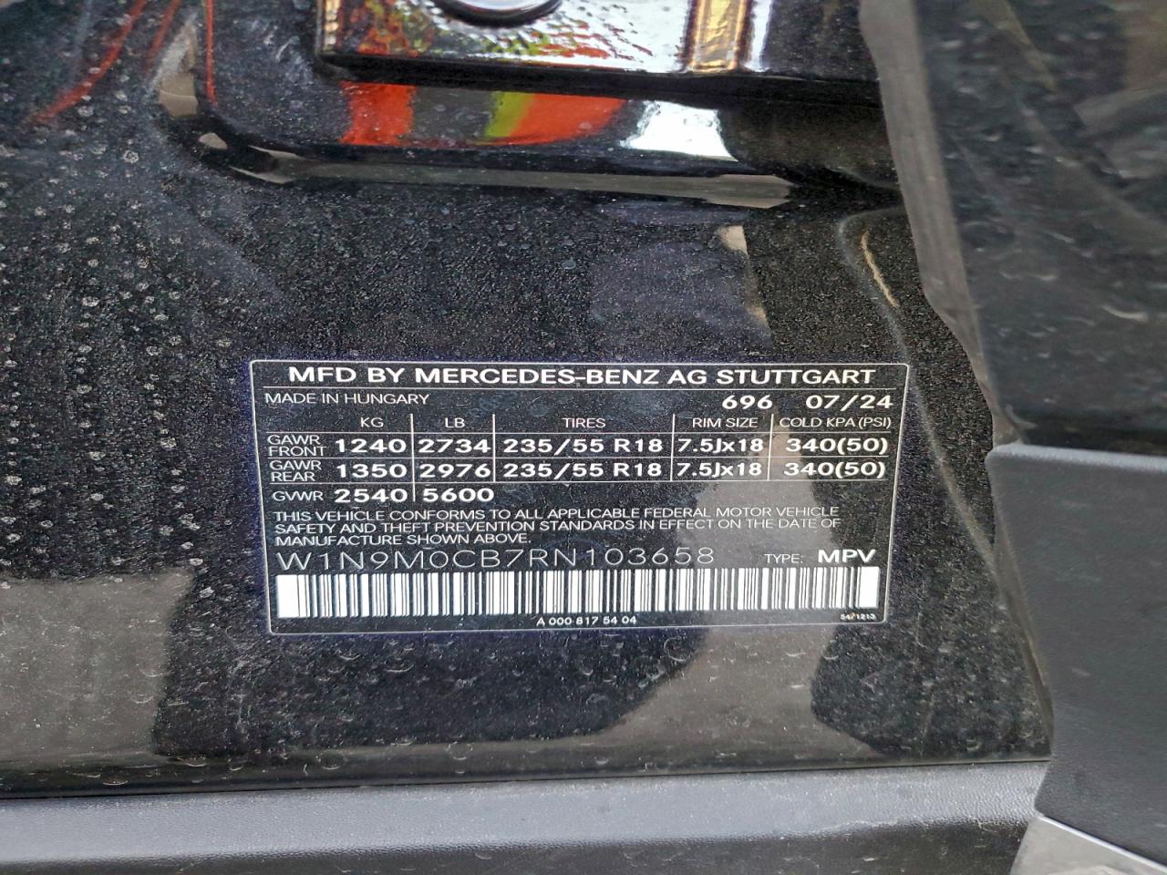 2024 Mercedes-Benz Eqb 250+ VIN: W1N9M0CB7RN103658 Lot: 94777495